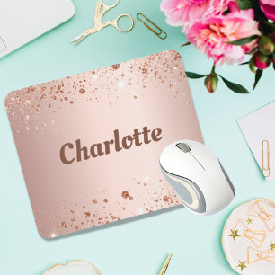 Rose gold glitter dust monogram name mouse pad