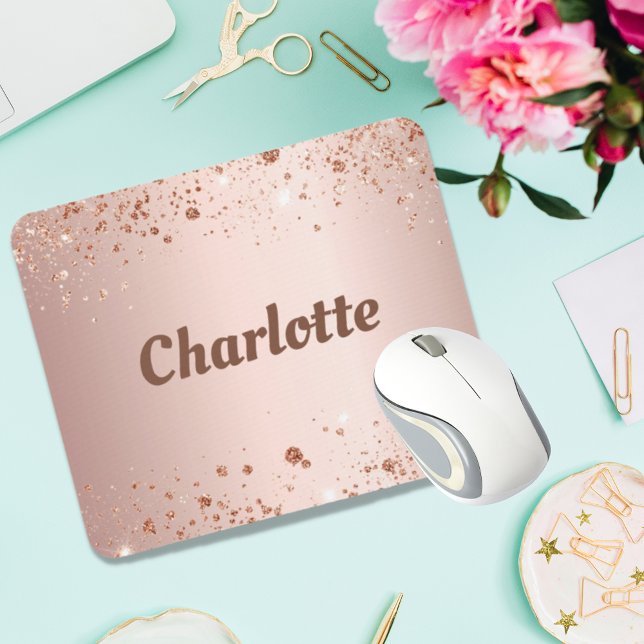 Rose gold glitter dust monogram name  mouse pad (Creator Uploaded)