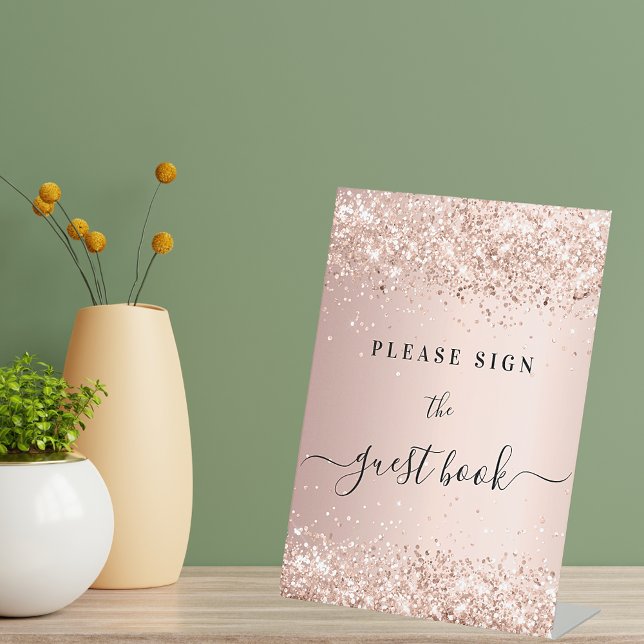Rose gold glitter dust party guest book sign (Creator Uploaded)