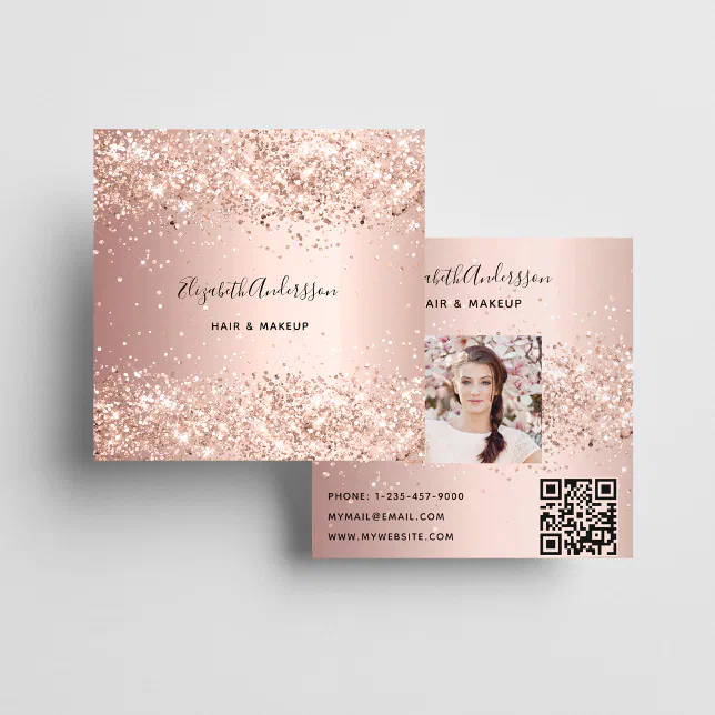 Rose Gold Glitter Dust Profile Photo Qr Code Square Business Card Zazzle