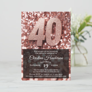 Rose Gold Glitter Elegant 40th Birthday Party Invitation