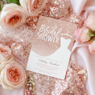 Rose gold glitter elegant chic dress Bridal shower Invitation
