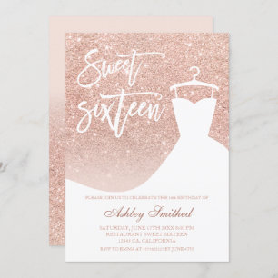 Rose gold glitter elegant chic dress Sweet 16 Invitation