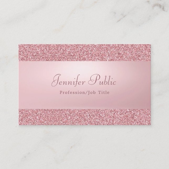 Rose Gold Glitter Elegant Hand Script Name Modern Business Card (Front)