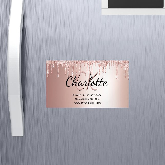 Rose gold glitter elegant monogram 	Magnetic business card (Creator Uploaded)