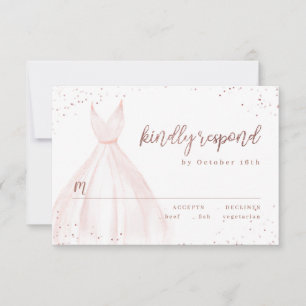 Rose Gold Glitter Elegant Sparkle Pink Dress RSVP Card