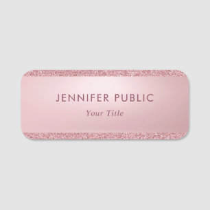Rose Gold Glitter Elegant Trendy Personalised Name Tag