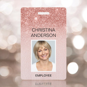 Rose Gold Glitter Employee  - Name Photo Corporate ID Badge