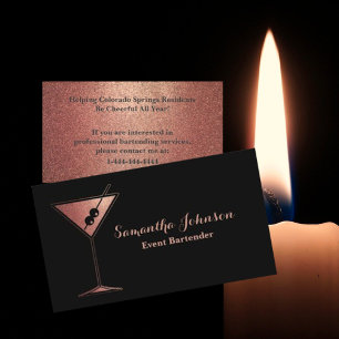 Rose Gold Glitter Event Bartender Business Card