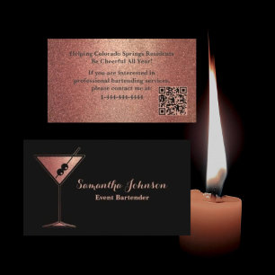 Rose Gold Glitter Event Bartender QR Code Business Card