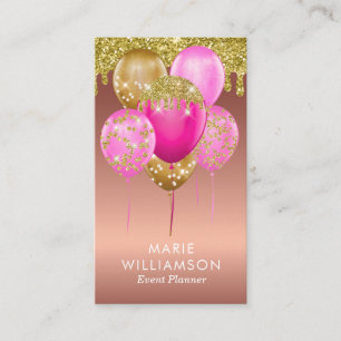 Rose Gold Glitter Event Planner Balloon Artist Business Card
