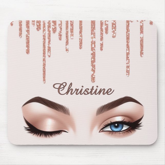 Rose Gold Glitter Eye Makeup Desk Pad Mouse Pad (Front)