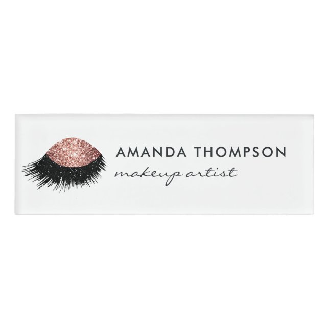 Rose Gold Glitter Eye Name Tag (Front)