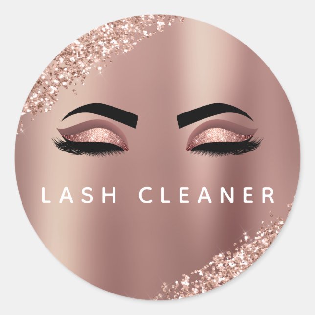 Rose Gold Glitter Eyelash Extension Cleaner Classic Round Sticker (Front)