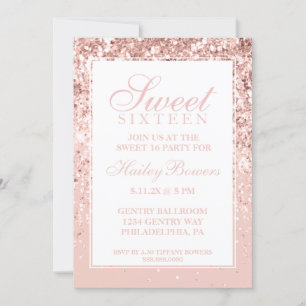 Rose Gold Glitter Fab Sweet Sixteen Invitation