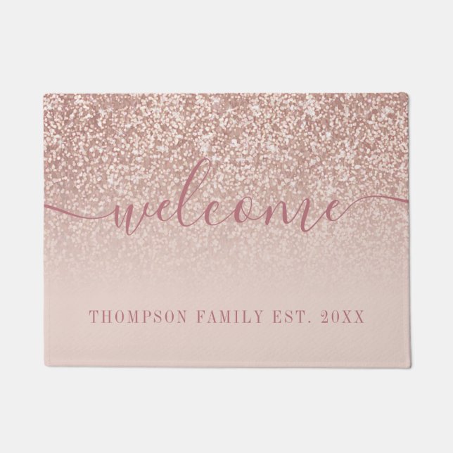 Rose Gold Glitter Family Name Doormat (Front)