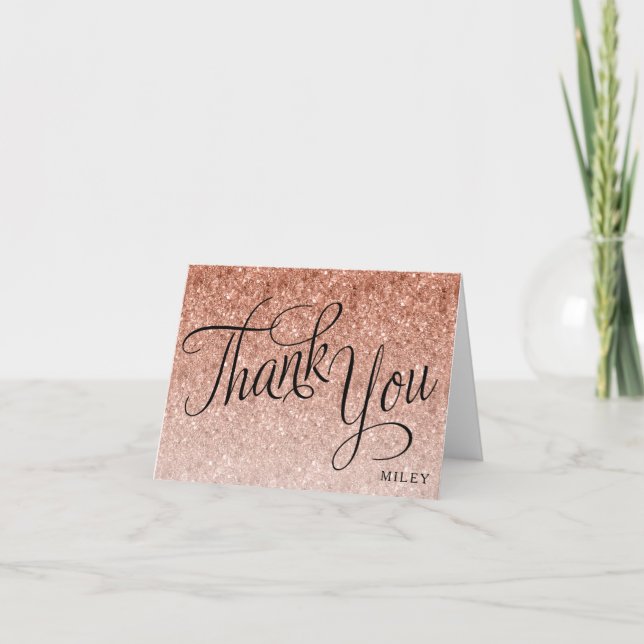 Rose Gold Glitter Fancy Script Thank You (Front)