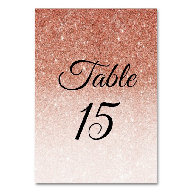 Rose Gold Glitter Faux Foil Table Number (Front)