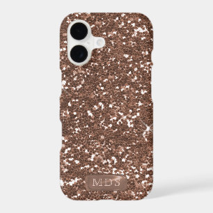 Rose Gold Glitter Faux Metal Monogram Sparkle 