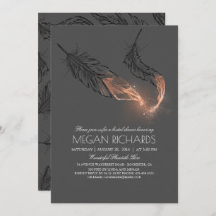 Rose Gold Glitter Feathers Elegant Bridal Shower Invitation