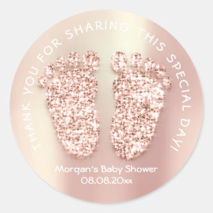 Rose Gold Glitter Feet Baby Shower Favour Thank Classic Round Sticker
