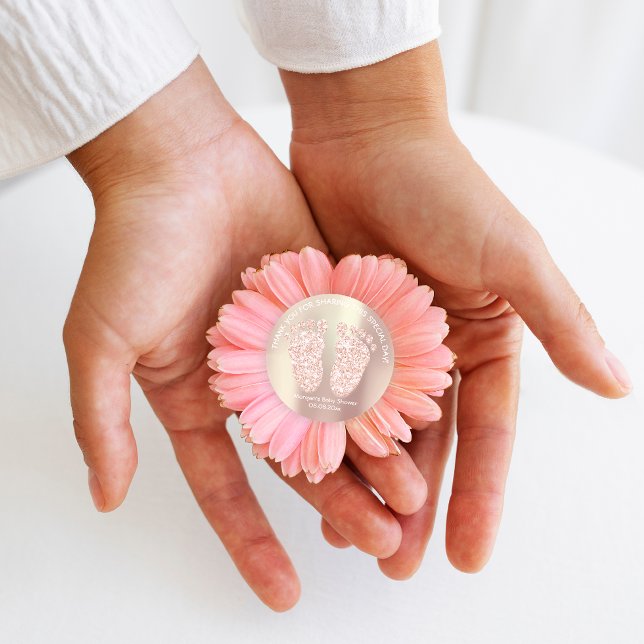 Rose Gold Glitter Feet Baby Shower Favour Thank Classic Round Sticker (Creator Uploaded)