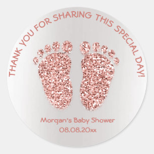 Rose Gold Glitter Feet Baby Shower Favour Thank Classic Round Sticker