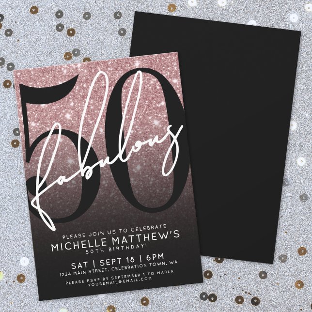Rose Gold Glitter Fifty Fabulous 50th Birthday Invitation (Rose Gold Glitter Fifty Fabulous 50th Birthday Invitation)