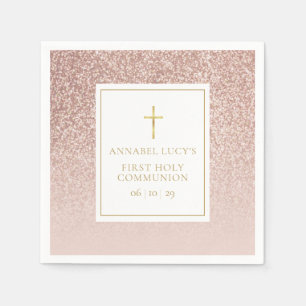 Rose Gold Glitter First Holy Communion Napkin
