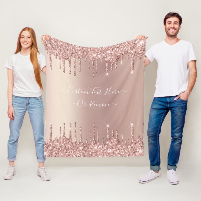 Rose Gold Glitter Fleece Blanket with Custom Text (In Situ)