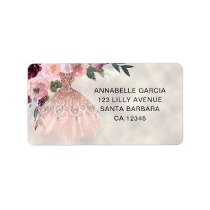 Rose Gold Glitter Floral Quinceañera  Label