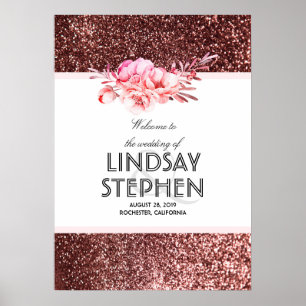 Rose Gold Glitter Floral Vintage Wedding Welcome Poster