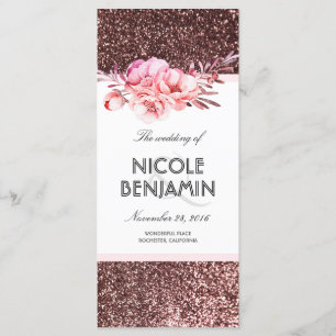 Rose Gold Glitter Floral Wedding Programs