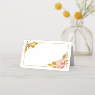 Rose Gold Glitter Floral Wedding Table Place Card