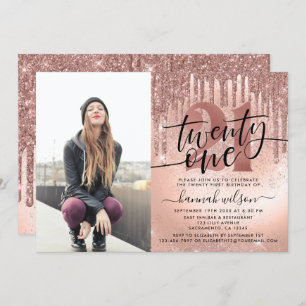 Rose Gold Glitter & Foil 21st Photo Birthday  Invitation