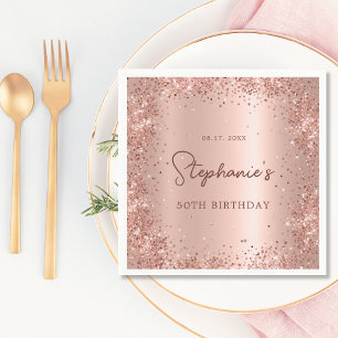 Rose Gold Glitter Foil 50th Birthday Monogram Napkin