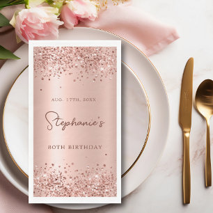 Rose Gold Glitter Foil 80th Birthday Monogram Napkin