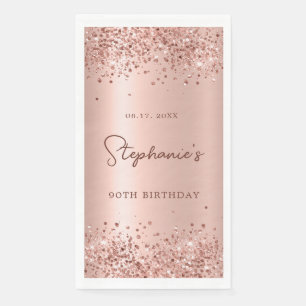Rose Gold Glitter Foil 90th Birthday Monogram Napkin