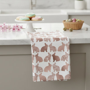 Rose Gold Glitter Foil Bunny Easter Spring Tea Towel