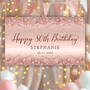 Rose Gold Glitter Foil Happy 80th Birthday Script Banner