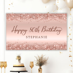 Rose Gold Glitter Foil Happy 80th Birthday Script  Banner