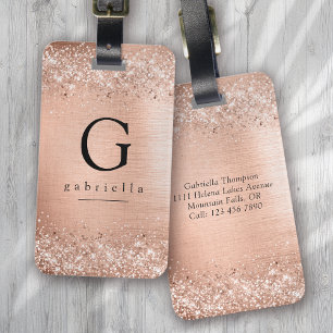 Rose Gold Glitter Foil Monogram  Luggage Tag