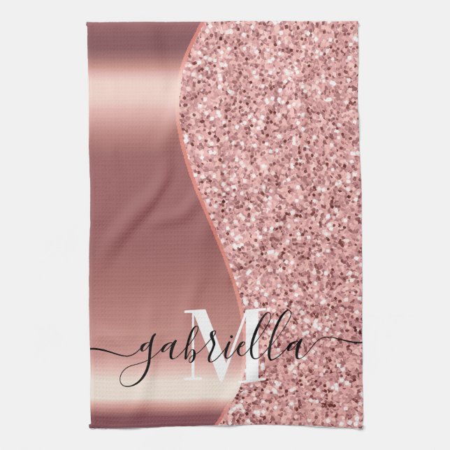 Rose Gold Glitter Foil Tea Towel (Vertical)