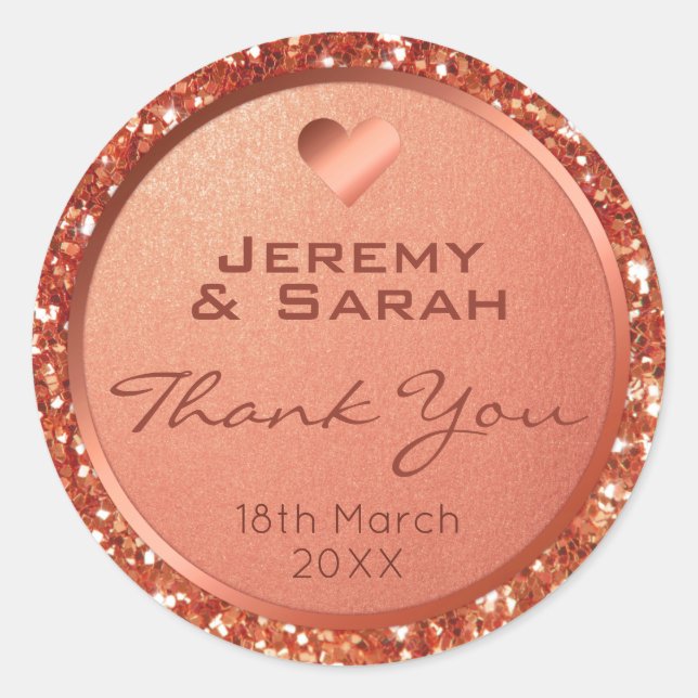 Rose Gold Glitter Foil Wedding Party Favour Classic Round Sticker (Front)