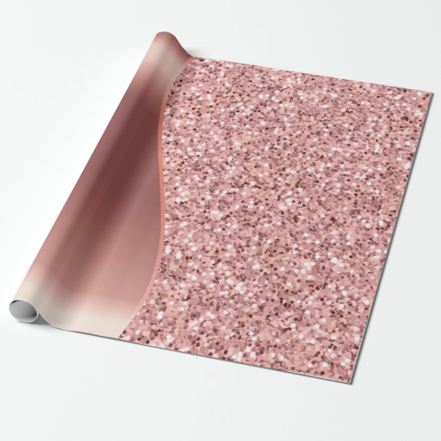Rose Gold Glitter Foil Wrapping Paper (Unrolled)