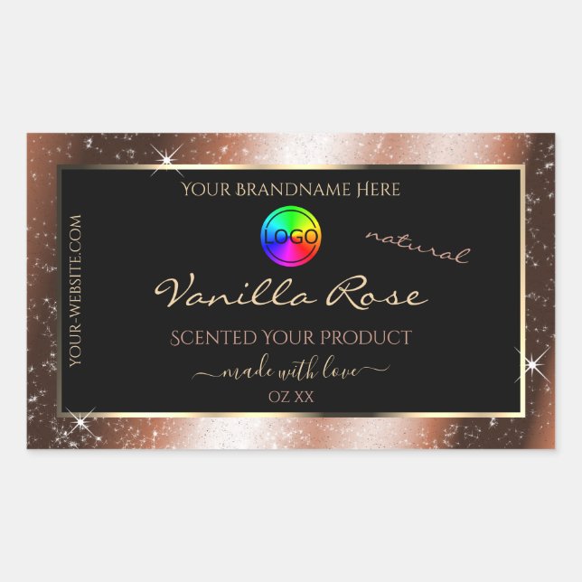 Rose Gold Glitter Frame Product Label with Logo (Front)