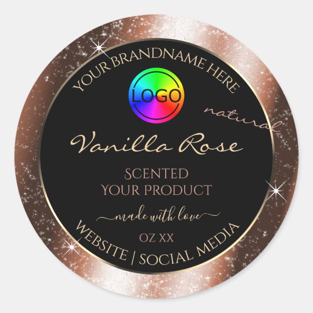 Rose Gold Glitter Frame Product Label with Logo (Front)