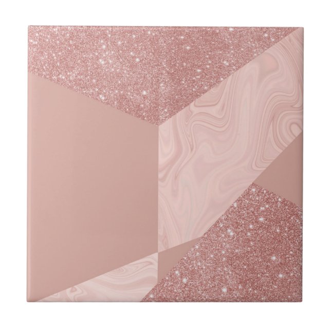 Rose gold glitter geometric ceramic tile (Front)