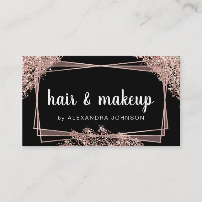 Rose Gold Glitter Geometric Hair Makeup Business Card (Front)