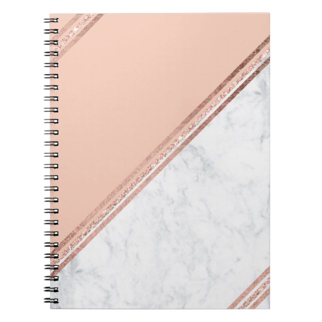 Rose gold glitter geometric stripes white marble 2 notebook (Front)